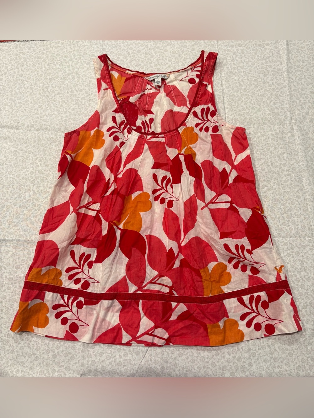 Y2K American Eagle Outfitters Women's 8 Floral Scoop Neck Lace Sleeveless Tank